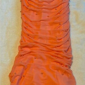 Privy Vibrant Orange Ruched Dress with Beads